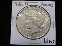 1922 D PEACE SILVER DOLLAR 90% UNC