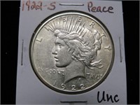 1922 S PEACE SILVER DOLLAR 90% UNC