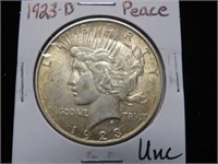 1923 D PEACE SILVER DOLLAR 90% UNC