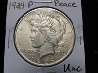 1924 P PEACE SILVER DOLLAR 90% UNC
