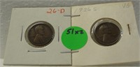 1926-D, 1926-S LINCOLN WHEAT CENTS - 2 X BID