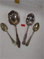 Nickel silver spoons & silver plate serving pcs