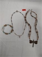 Silver beaded necklaces & wire bracelet