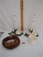 Swan candlestick holder w/ candles & decor