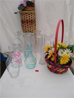 Assorted vases,baskets,flowers