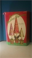 Set of three sparkling holiday topiaries new in