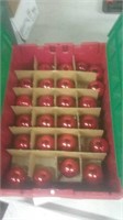 Tub of vintage red tree ornaments includes the tub