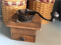 Vintage Wood and Metal Coffee Grinder with Drawer