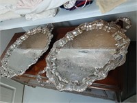PAIR OF SILVER PLATED SERVICE PLATTERS 29X19