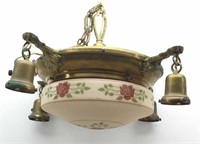 Art Nouveau Painted Globe Brass Chandelier