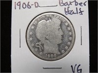 1906 D BARBER HALF DOLLAR 90% VG