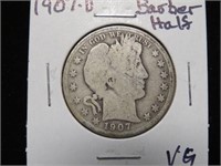 1907 D BARBER HALF DOLLAR 90% VG