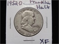 1952 D FRANKLIN HALF DOLLAR 90% XF