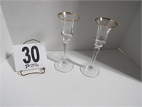Pair of Glass with Gold Trim Candle Holders -