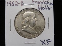 1962 D FRANKLIN HALF DOLLAR 90% XF