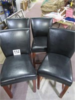 (4) Wood Chairs with Leather Type Upholstery