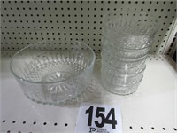 Glass Serving Bowl with (6) Smaller Bowls