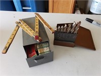 Carpenter Ruler, Small Box and Drill Bits
