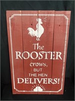 The Rooster Crows 24-in Wooden Sign