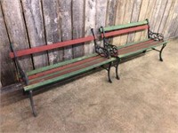 PAIR OF CAST IRON PARK STYLE BENCHES
