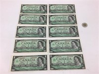 10 billets de 1$ du Canada, 1967 -