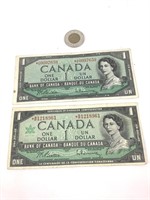 2 billets de 1$ "Replacement", 1954 & 1967