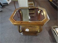 Wooden Side Table with Glass Inlay