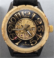 Croton Black & Gold-Tone Skeleton Watch