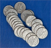 23 x Canadian Nickels (1940-1947)