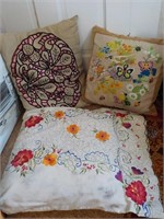 3 Vintage pillows  UPSTAIRS BEDROOM 1