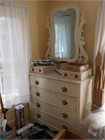 Cottage dresser painted cherry pulls with mirror