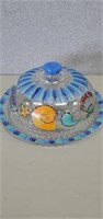 10 inch hand painted glass cake plate & cover