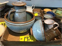 Clay mugs, bowl, pitcher