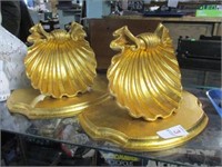 2 SHELL GOLD PAINTED SHELVES