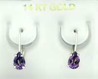 14k Gold Genuine 1.22ct Amethyst Dangling Earrings