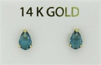 14kt Gold Genuine 1.14ct Blue Zircon Stud Earrings