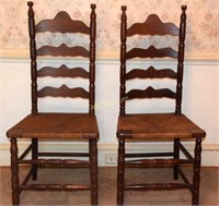 6 Victorian Ladder Back Chairs w/rush bottom seat