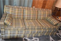 Sleeper Sofa Green Plaid Pattern