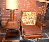 Wooden Rocker w/Cushions, End Table and Lamp