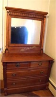 Victorian Oak Dresser w/Beveled Swivel Mirror