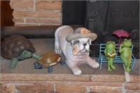 Garden Decor; 2 Turtles , Dog, Frogs Sitting on