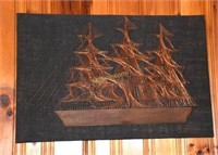 5 Piece Wall Grouping; Wood Scene Clock, Ship