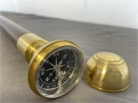 Vintage Brass & Wood Cane with Compass