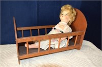 Vintage Doll (eyes open/close) w/Wooden Cradle