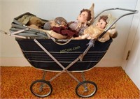 Antique Baby Doll Carriage w/Buggy Wagon Rubber
