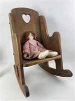 Vintage Wood Rocking Chair W/ Doll