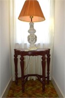 Half Moon Wood Table and Lamp w/Shade
