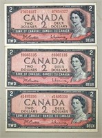 3 x  Canada $2.00 Bills (1954)
