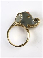 18K GE Gold Enameled Elephant Ring