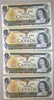 4 x Canada $1.00 Bills (1973)